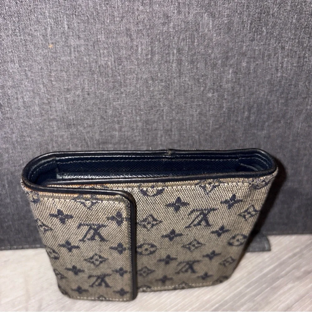 Louis Vuitton Mini Lin Monogram Denim Compact Wallet Navy Blue Gray Porte Billet - Picture 3 of 10